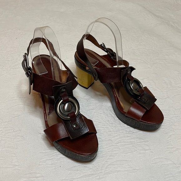 Marni T Strap Brown Leather Platform Sling Back Sandals Size EU 40 US 10 - Picture 2 of 12
